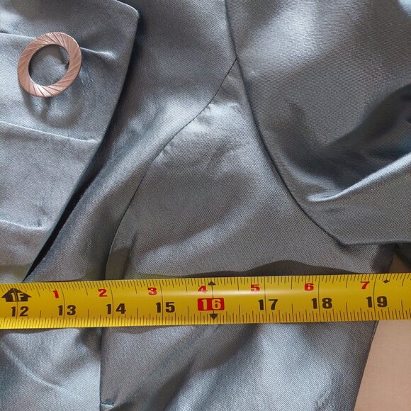 NEW ABS by Allen Schwartz Metallic Ice Blue Silk Skirt Jacket Suit Set, Size 10 - Picture 9 of 16